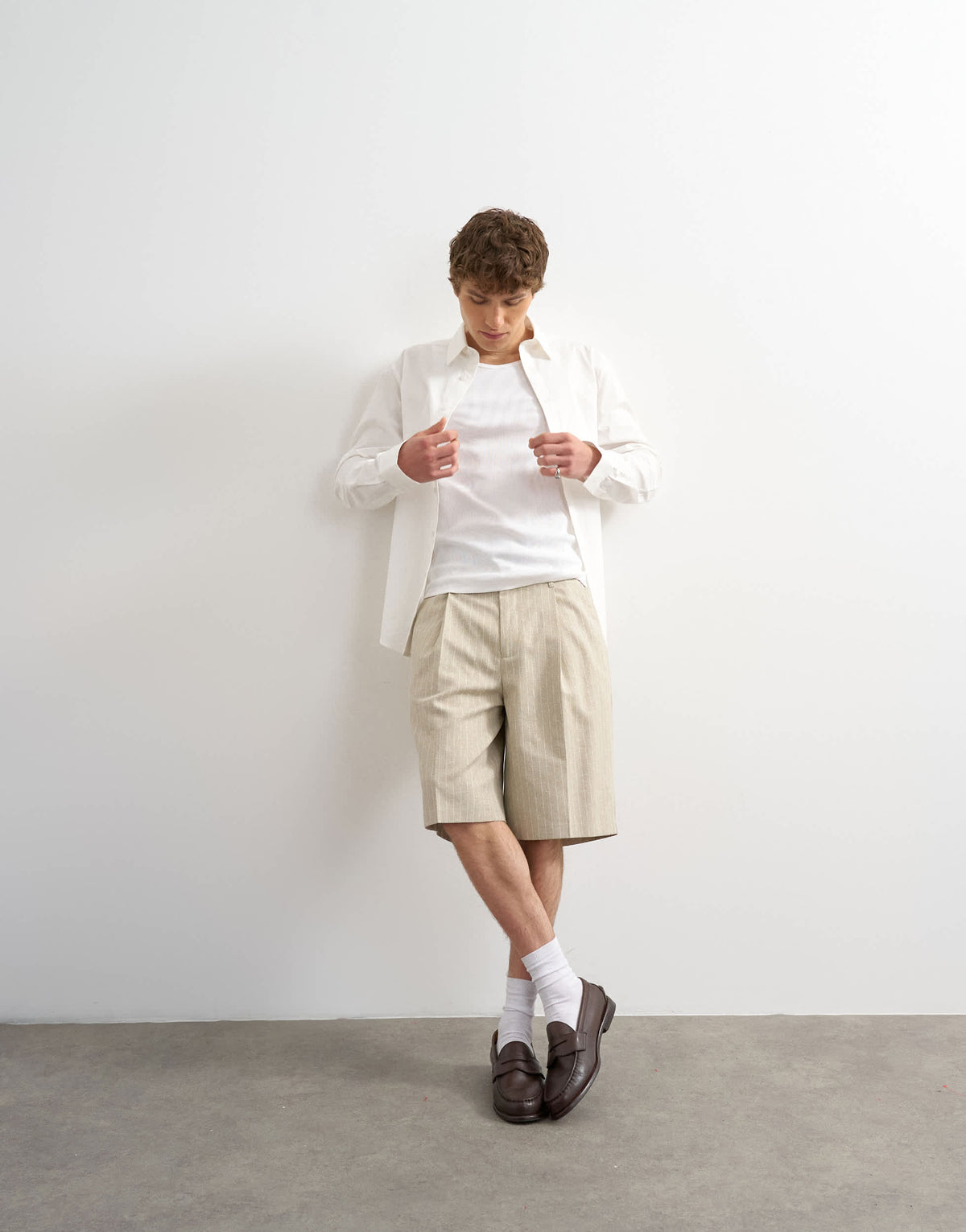 Topman wide leg stripe short in stone