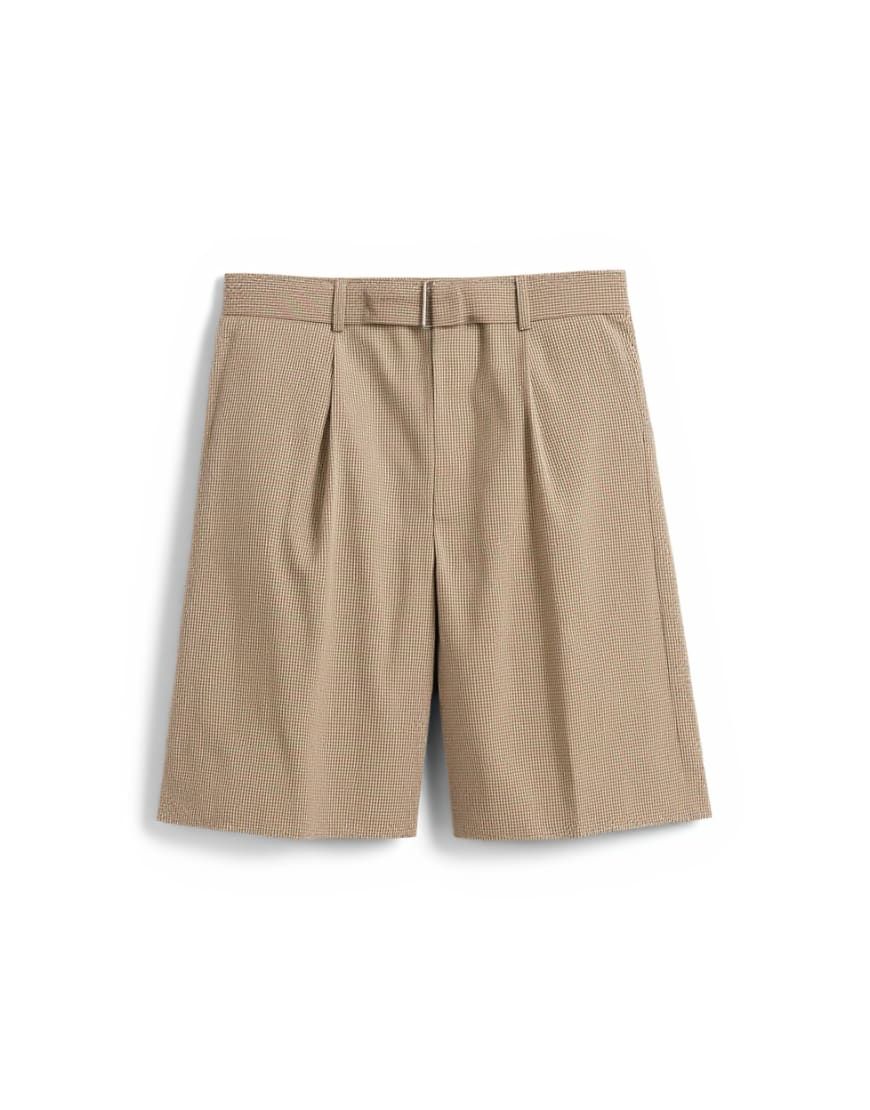 Topman wide leg belted check short in neutral
