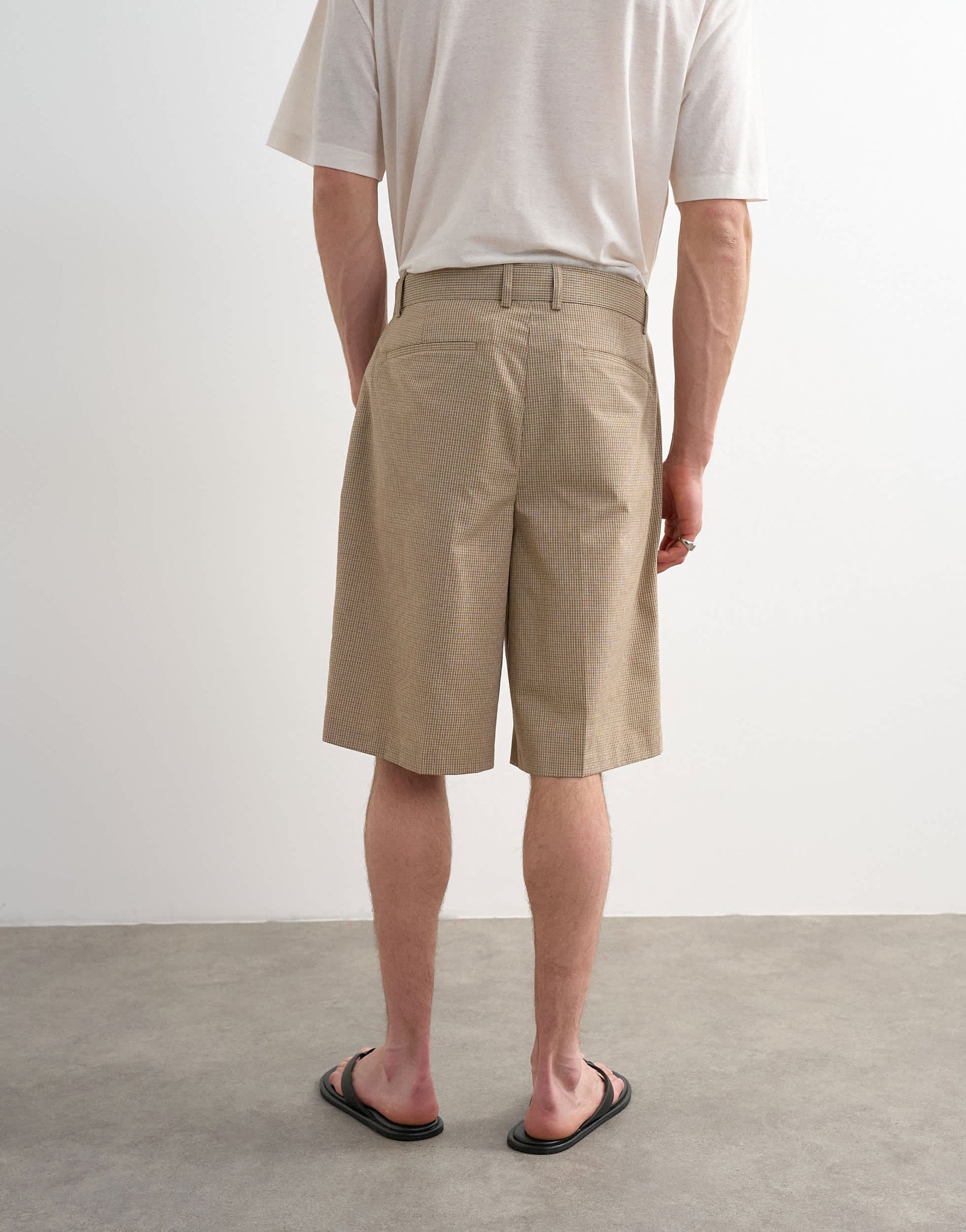 Topman wide leg belted check short in neutral