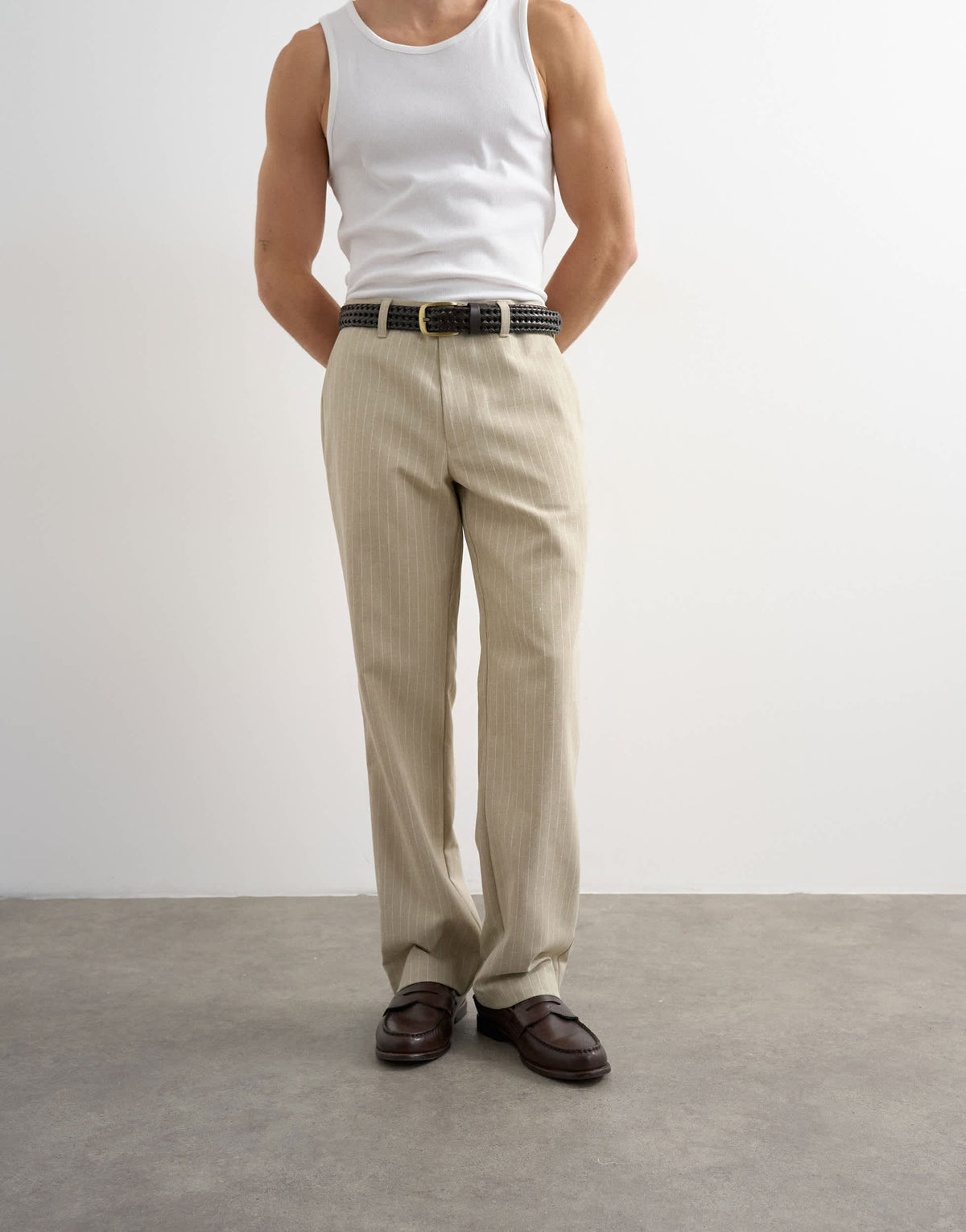 Topman wide leg stripe trouser in stone
