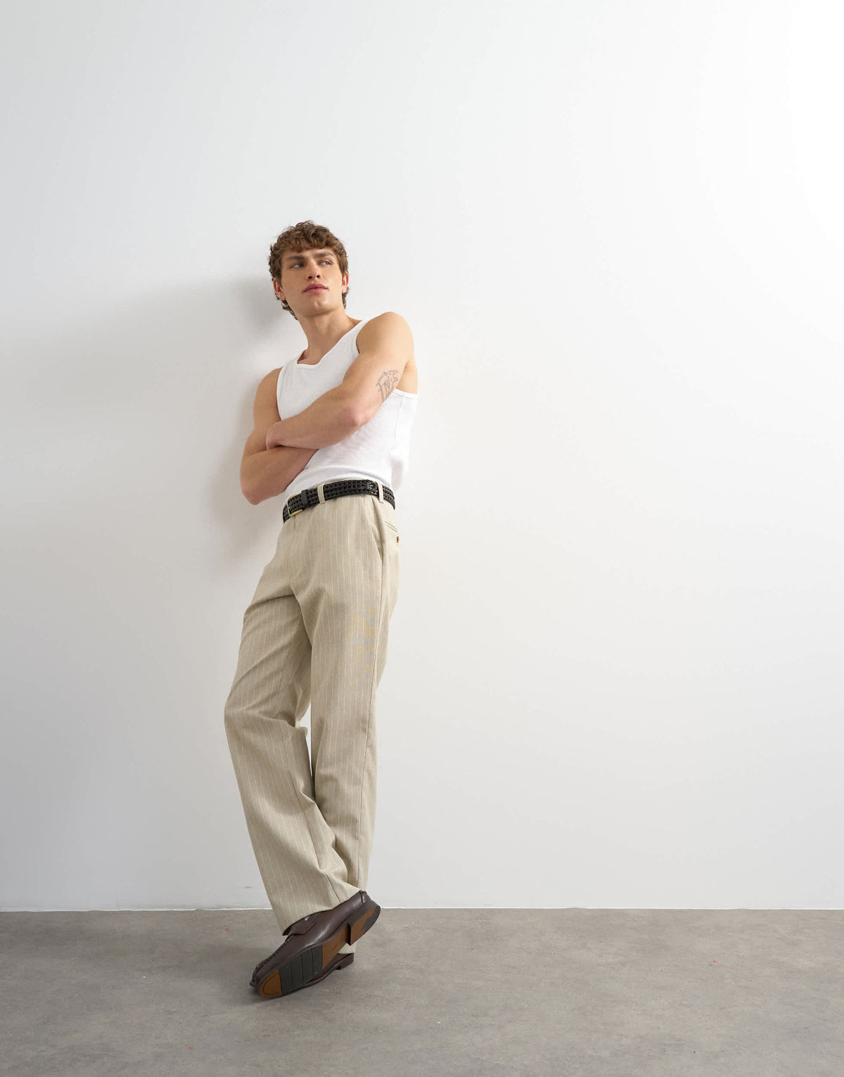 Topman wide leg stripe trouser in stone