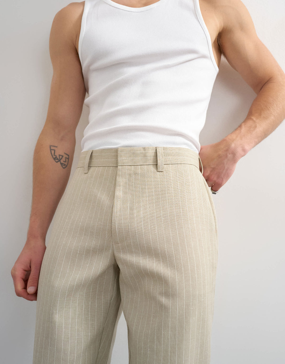 Topman wide leg stripe trouser in stone