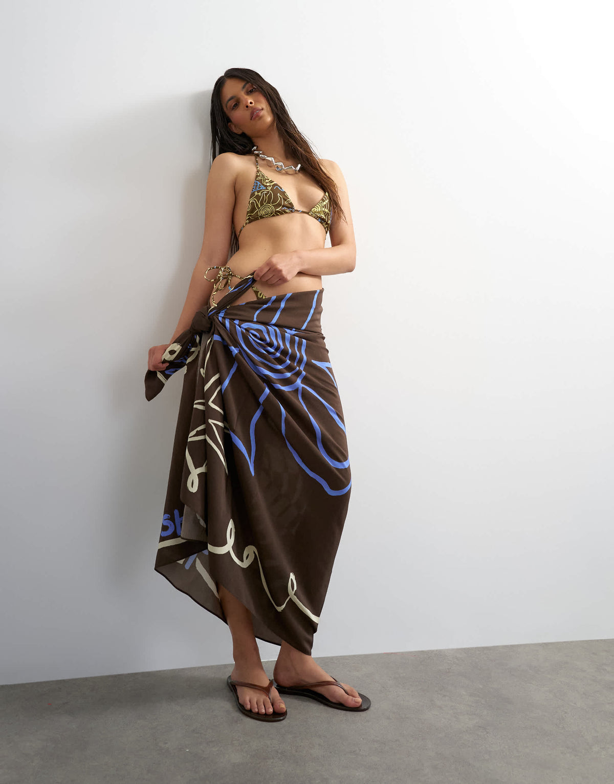 Topshop rectangle sarong in chocolate shell print