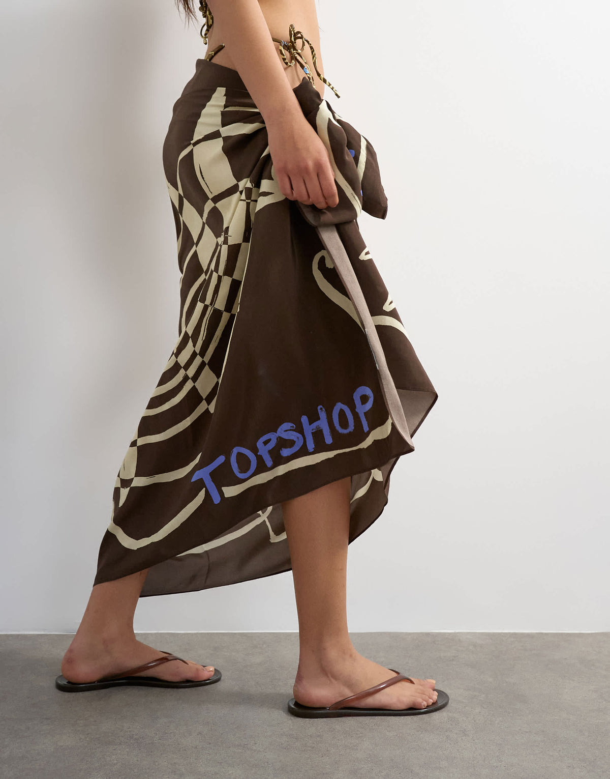 Topshop rectangle sarong in chocolate shell print
