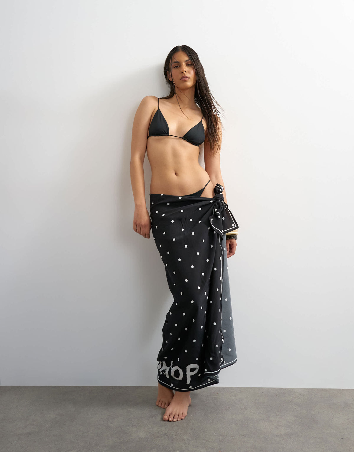 Topshop square sarong in black and white polka dot