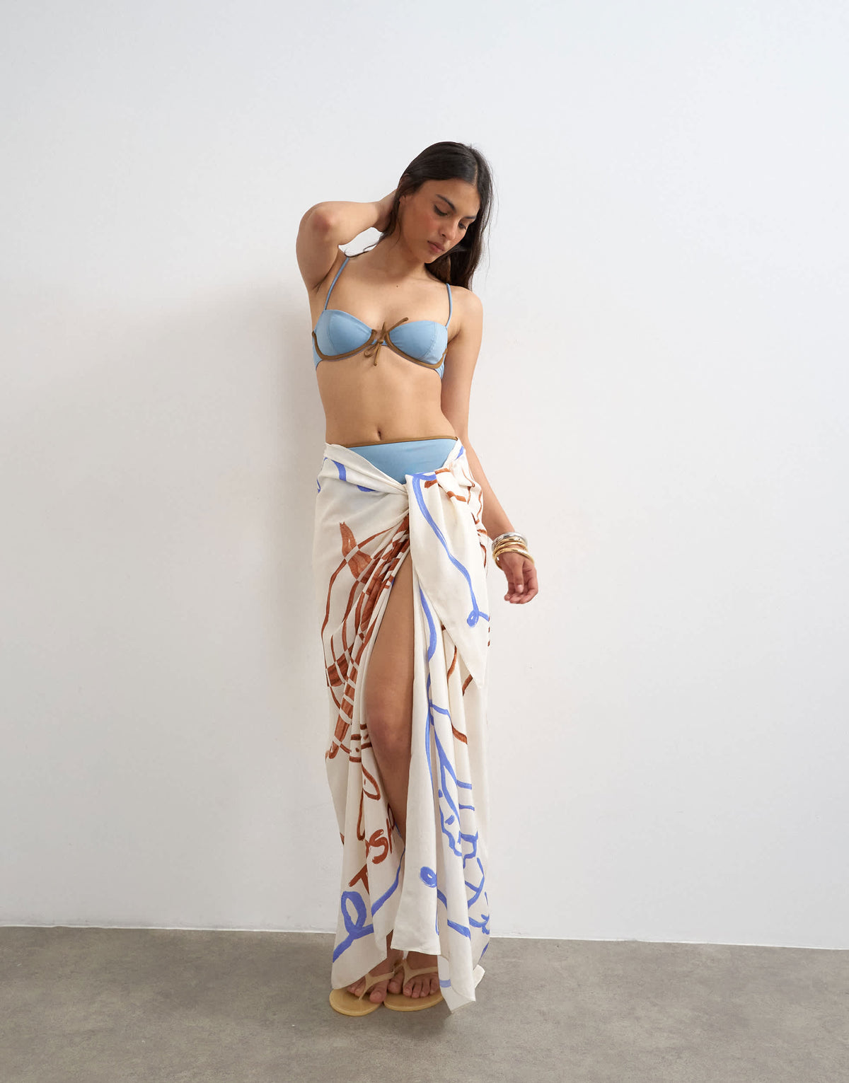 Topshop rectangle sarong in off white shell print