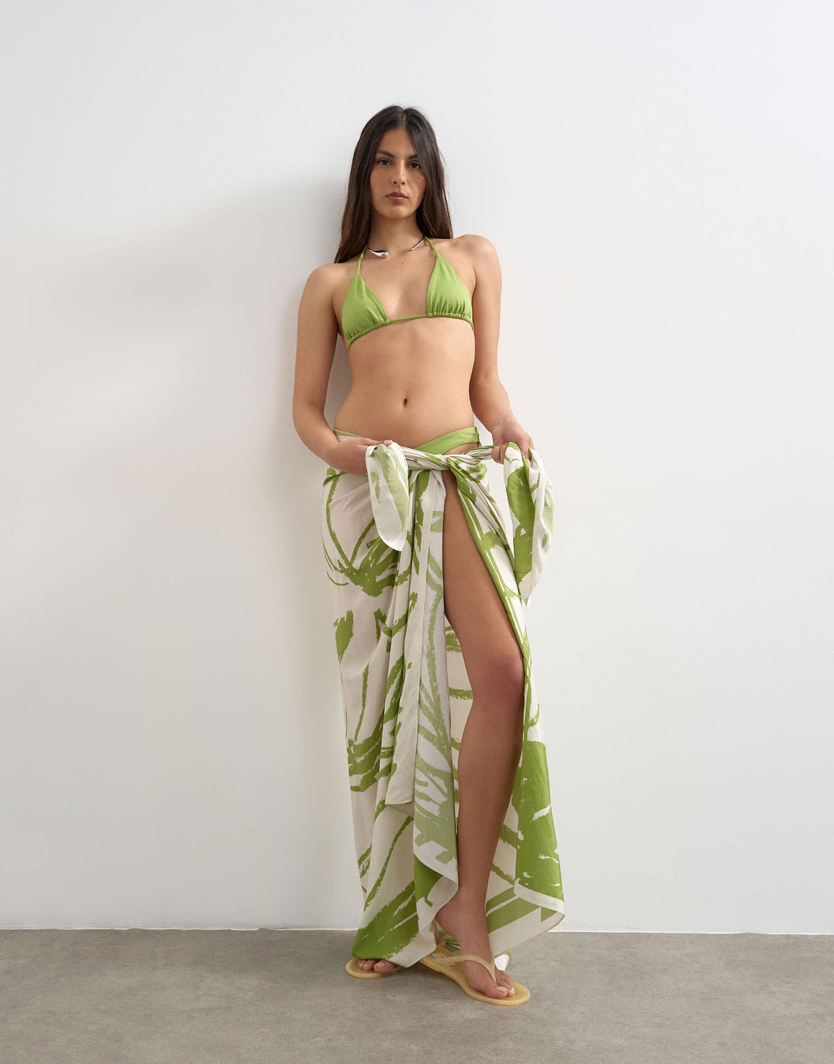 Topshop rectangle sarong in off white and green abstract print