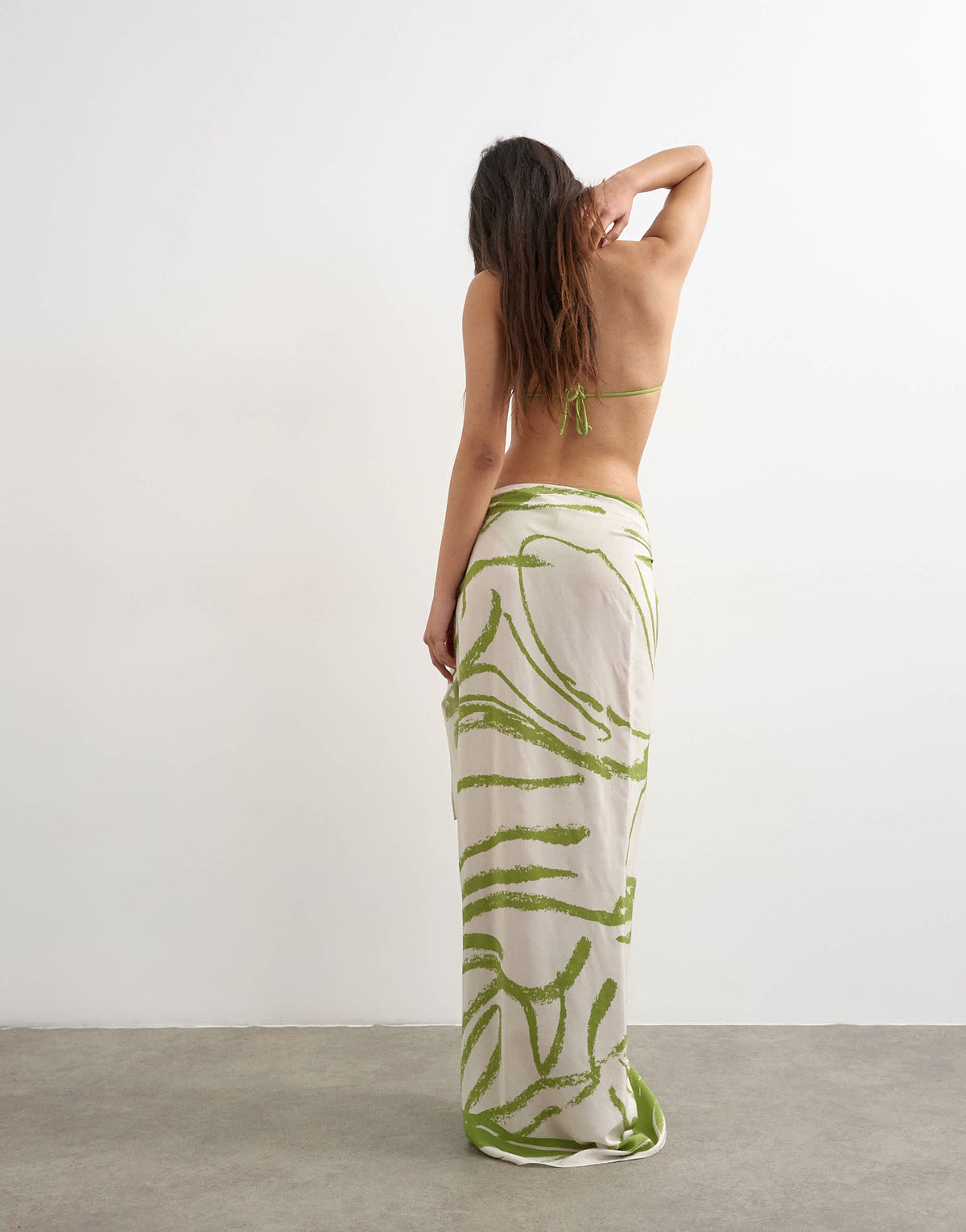 Topshop rectangle sarong in off white and green abstract print