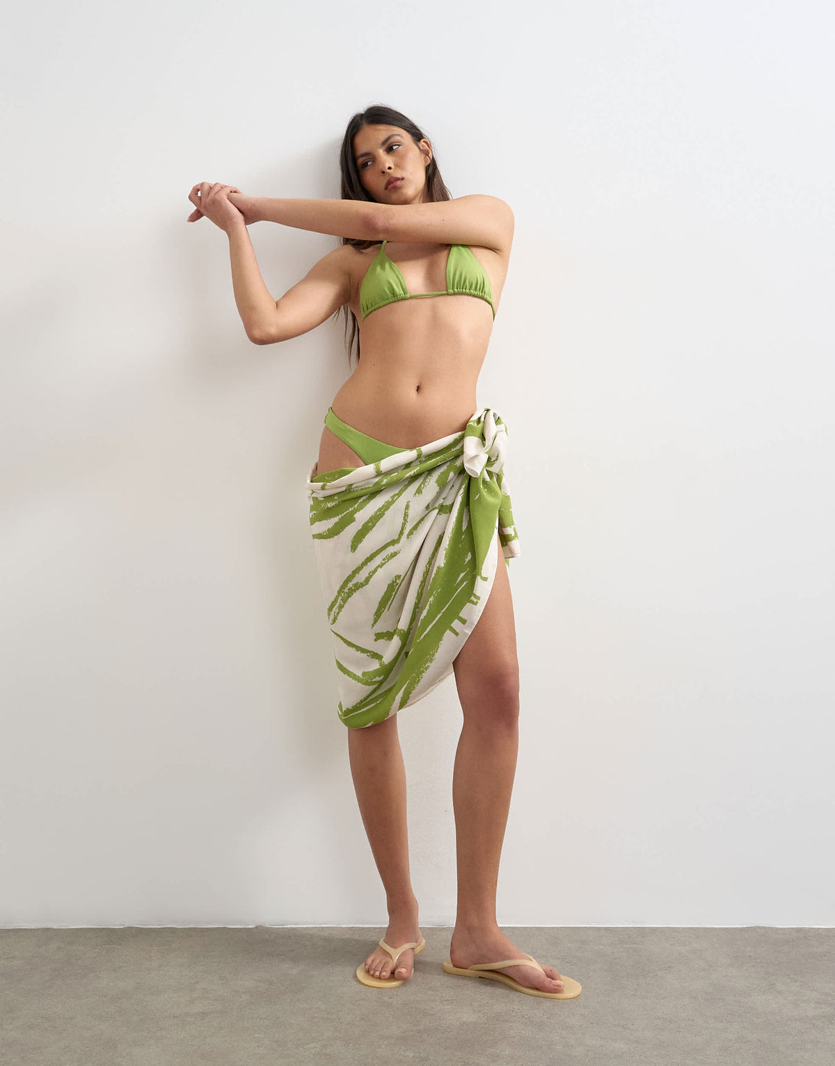 Topshop rectangle sarong in off white and green abstract print
