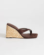 Topshop Naomi raffia wedge toe thong mule sandal in chocolate faux suede