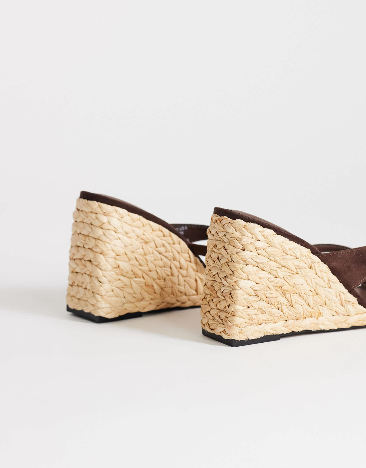 Topshop Naomi raffia wedge toe thong mule sandal in chocolate faux suede