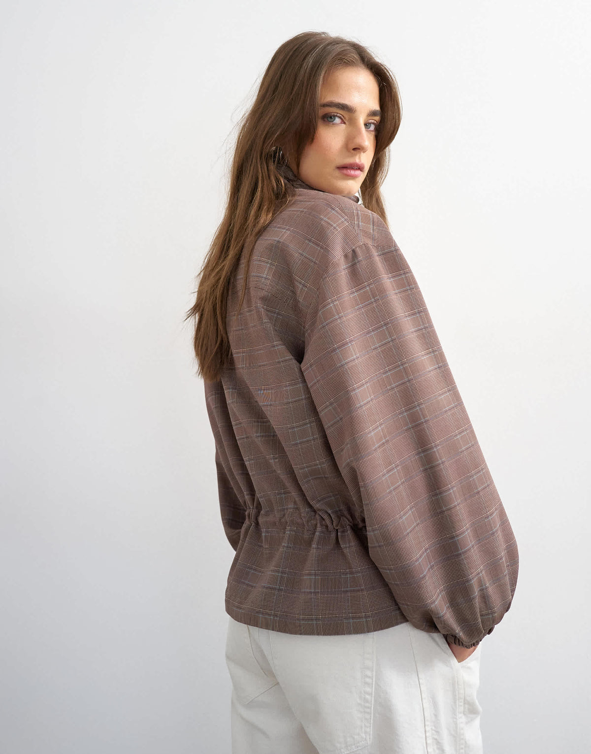 Topshop funnel neck nylon check anorak in multi