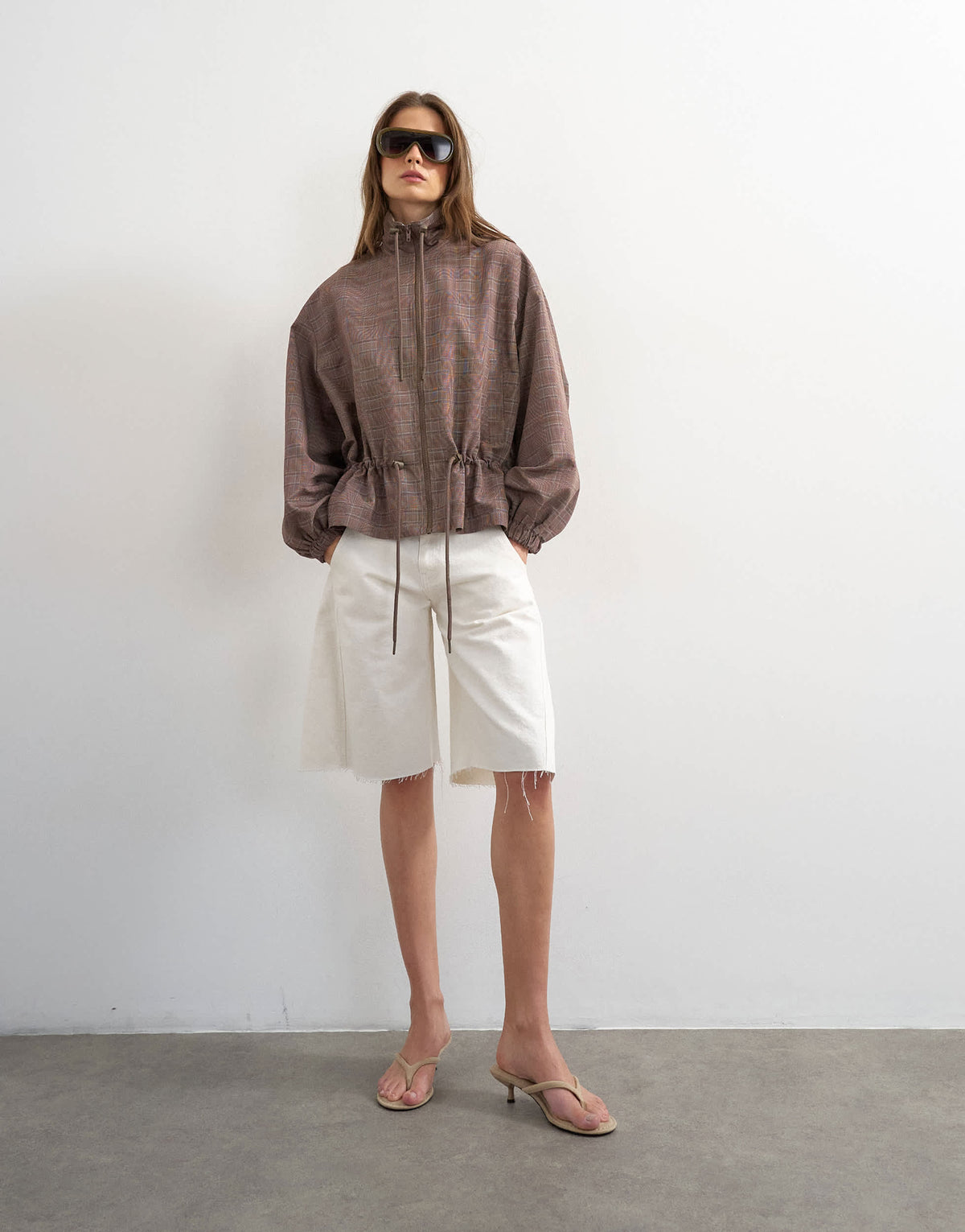 Topshop funnel neck nylon check anorak in multi