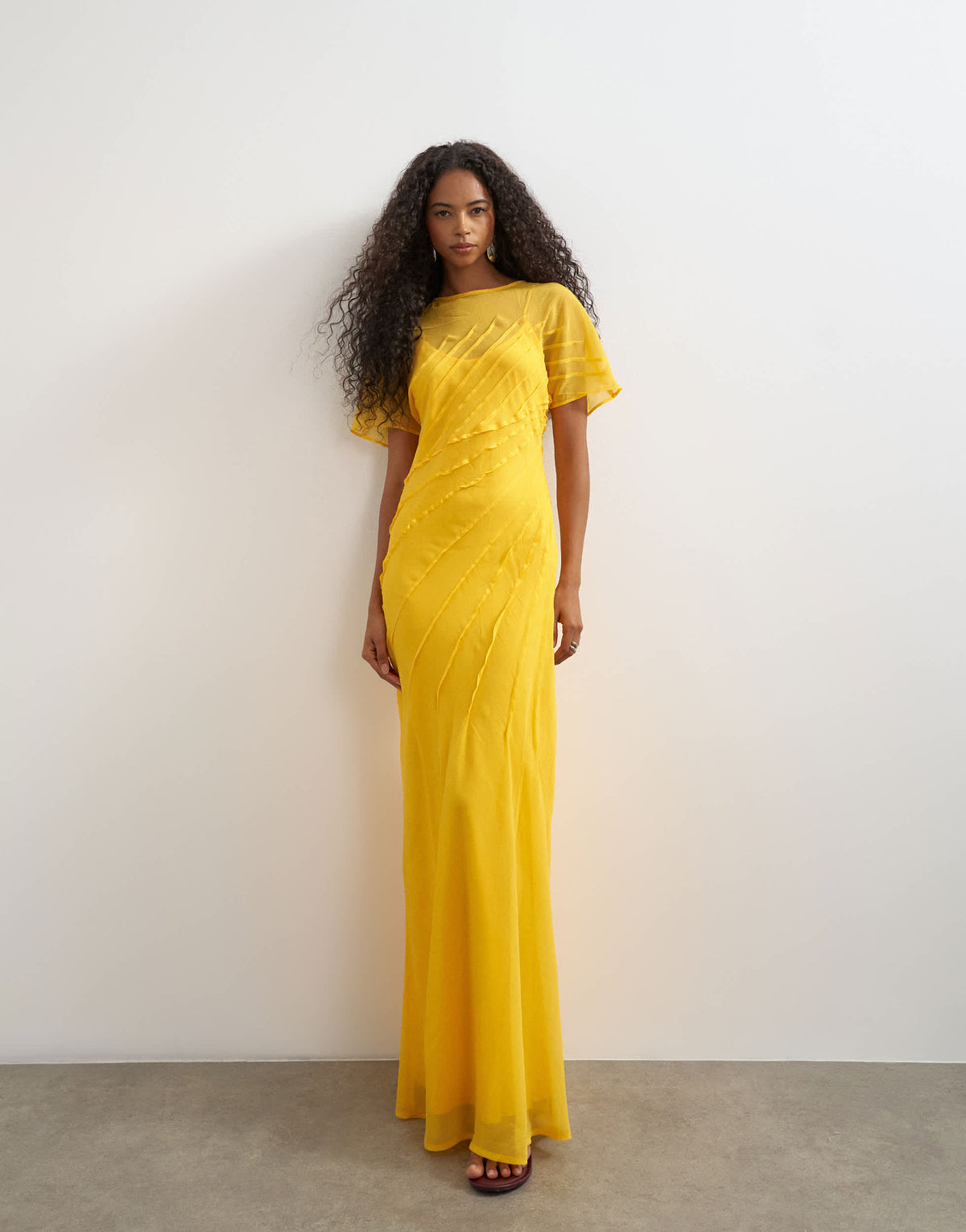 Topshop sheer chiffon maxi dress with pintuck details in Marigold