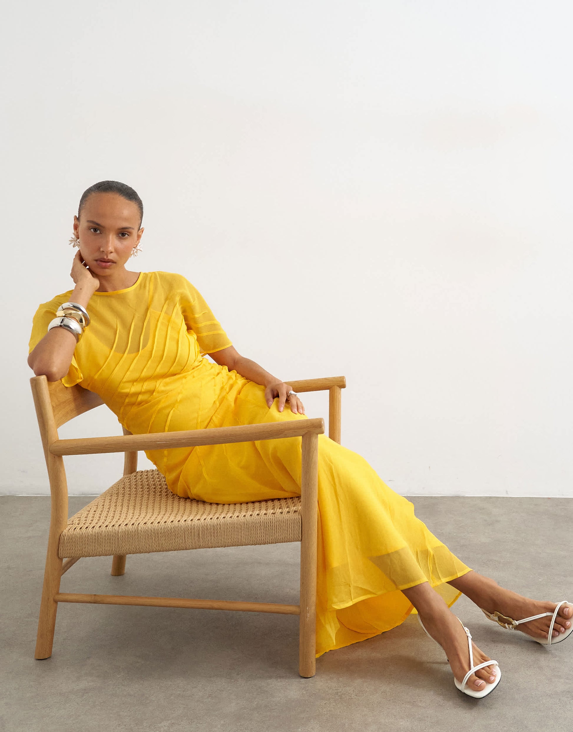 Topshop sheer chiffon maxi dress with pintuck details in Marigold