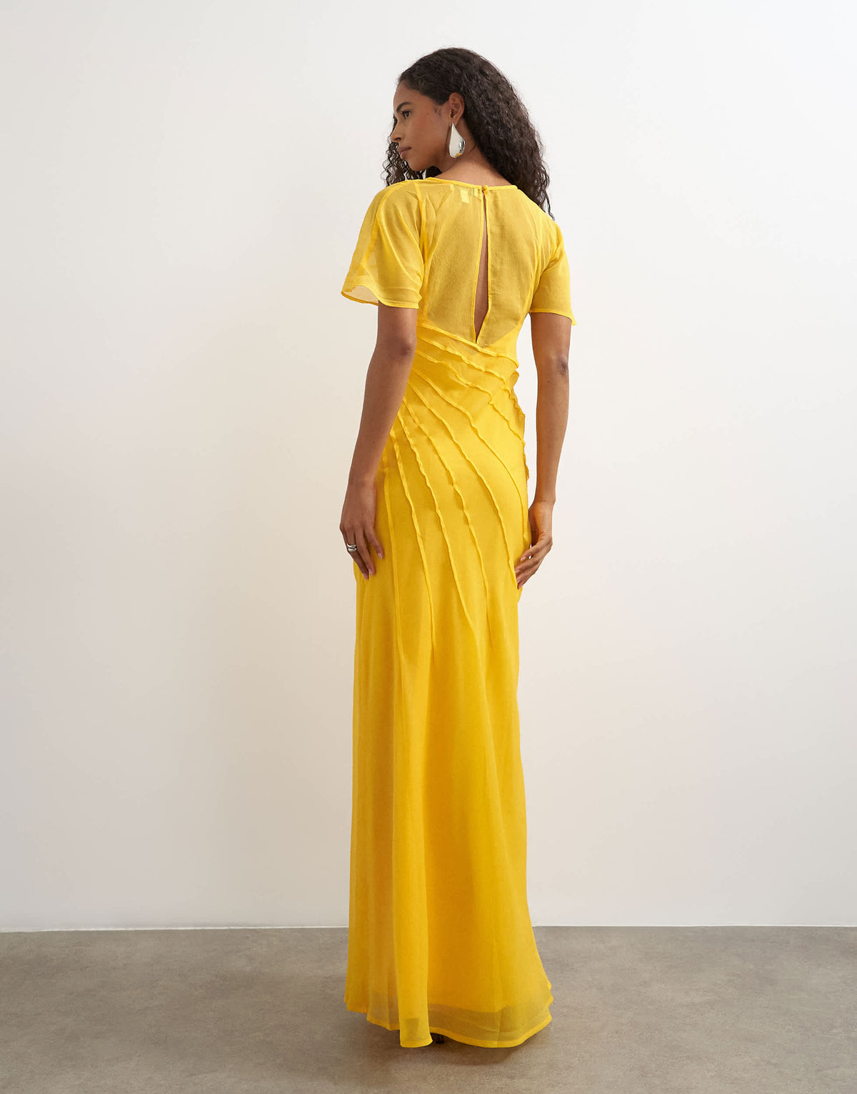 Topshop sheer chiffon maxi dress with pintuck details in Marigold
