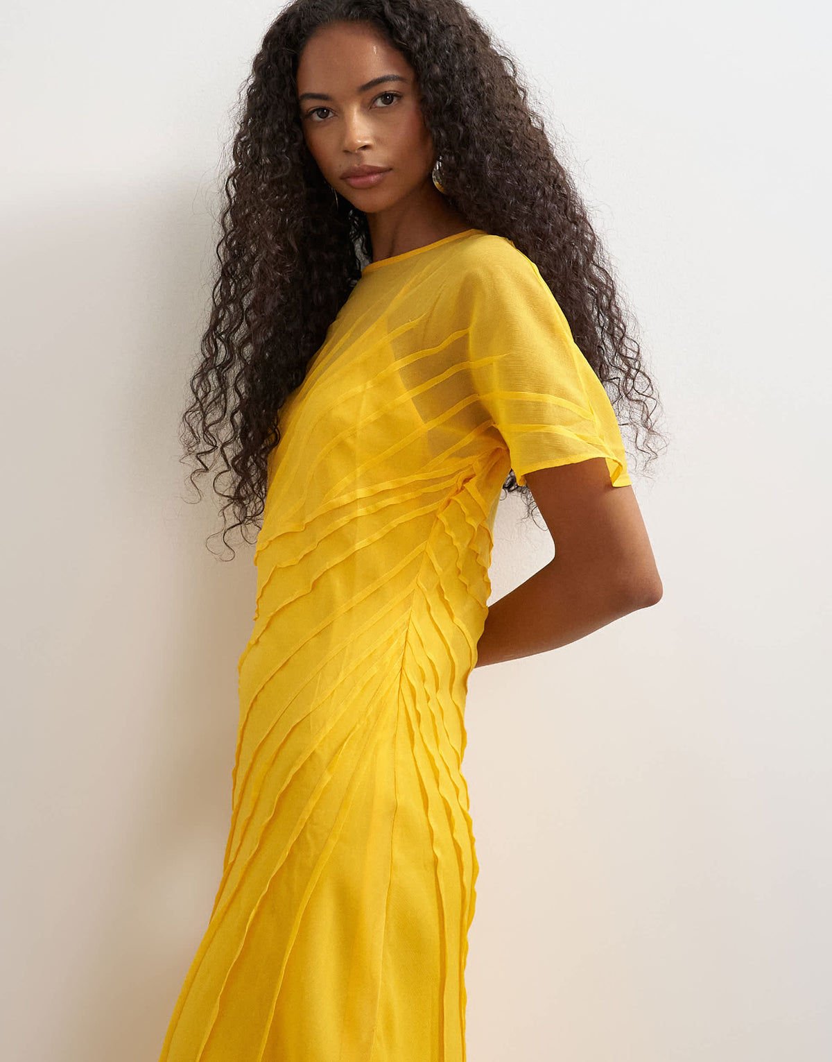 Topshop sheer chiffon maxi dress with pintuck details in Marigold