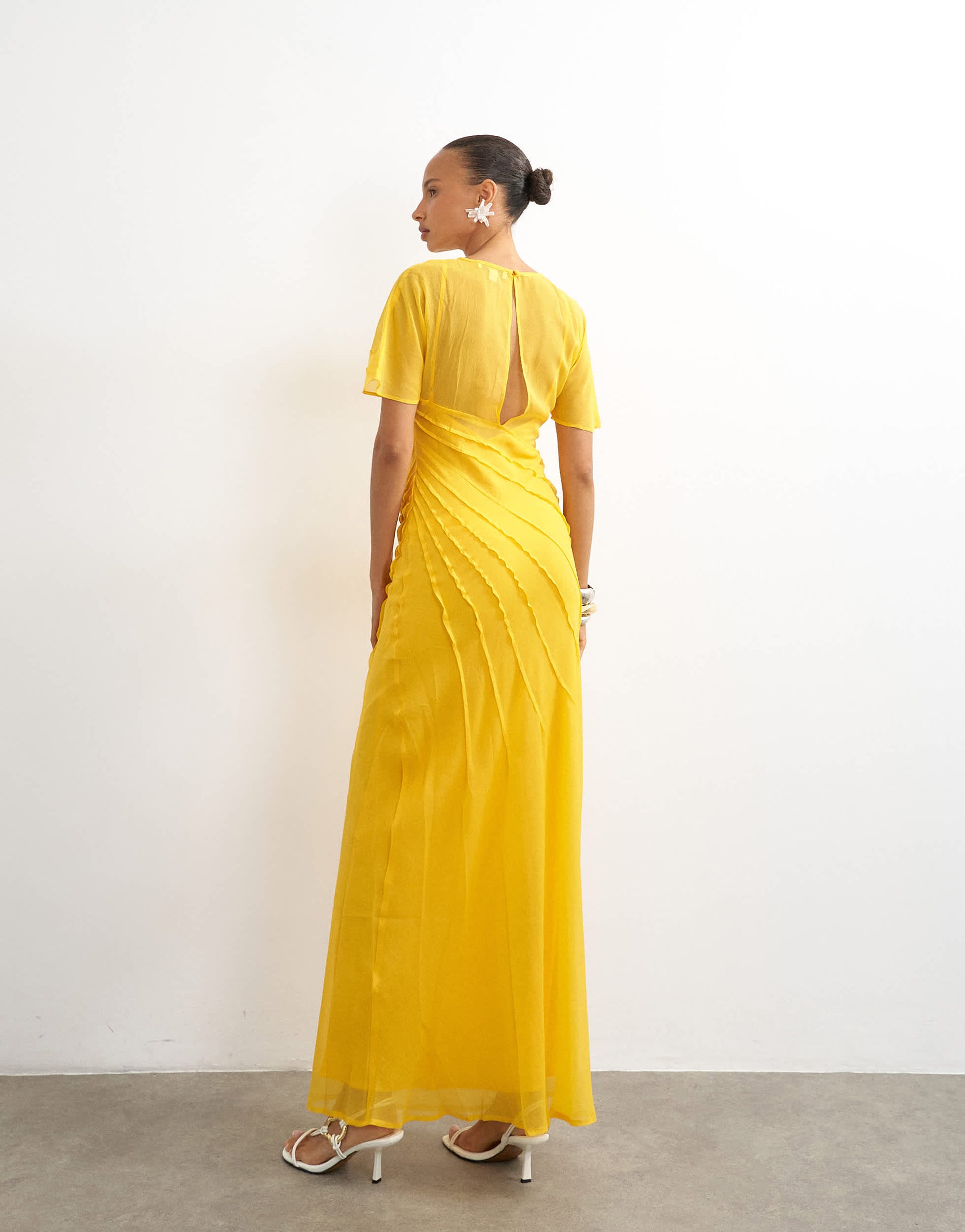 Topshop sheer chiffon maxi dress with pintuck details in Marigold