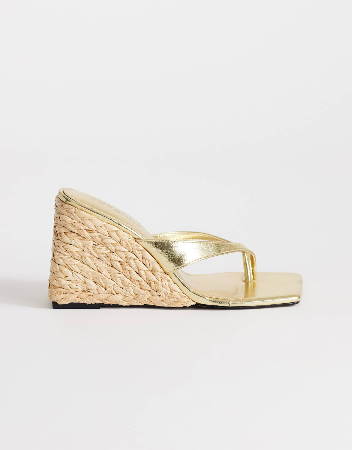Topshop Naomi raffia wedge toe loop mule sandal in gold