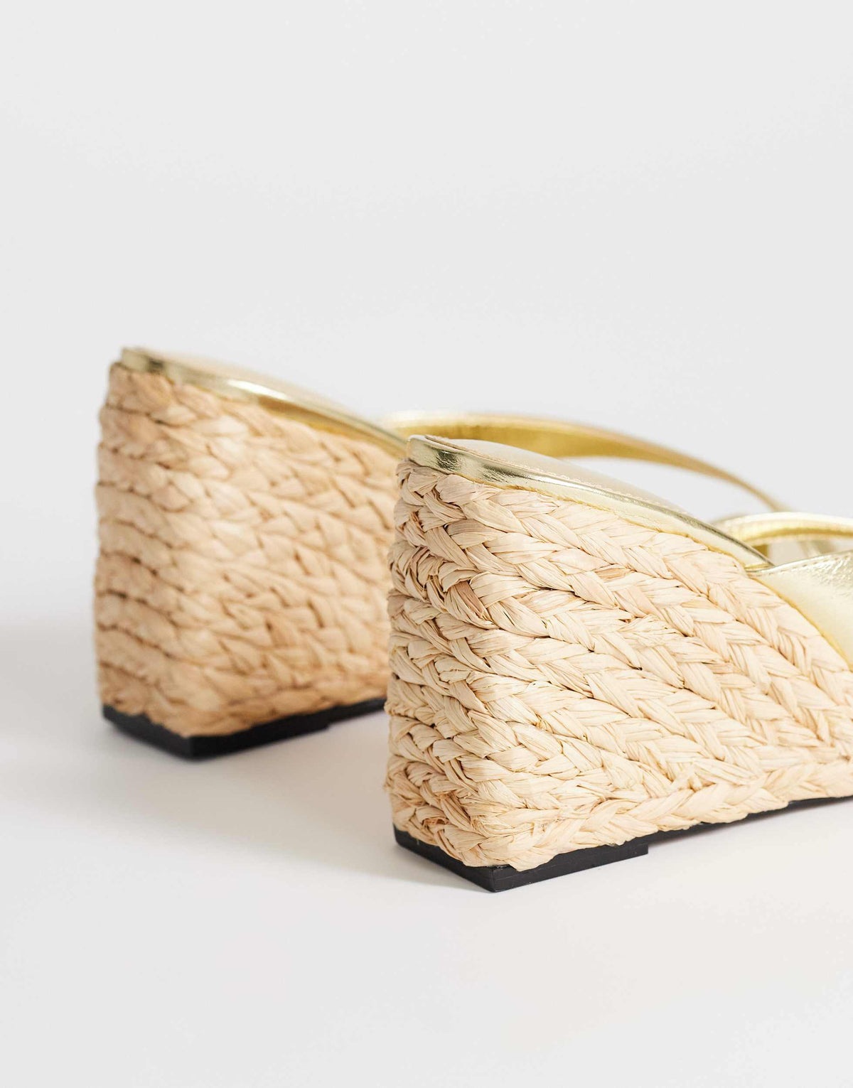 Topshop Naomi raffia wedge toe loop mule sandal in gold