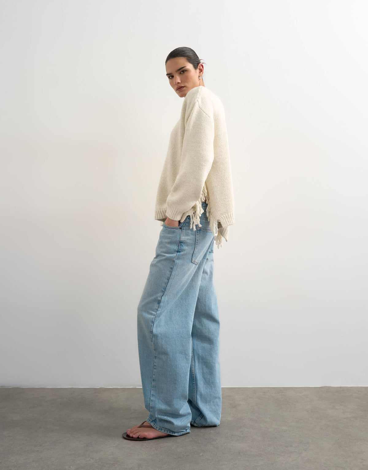 Topshop knitted tassel jumper in ivory