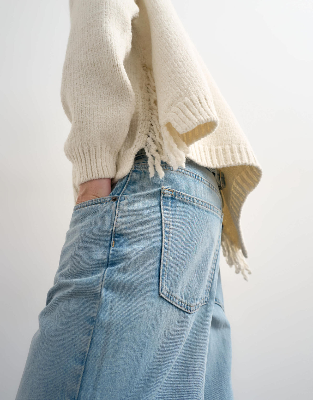 Topshop knitted tassel jumper in ivory