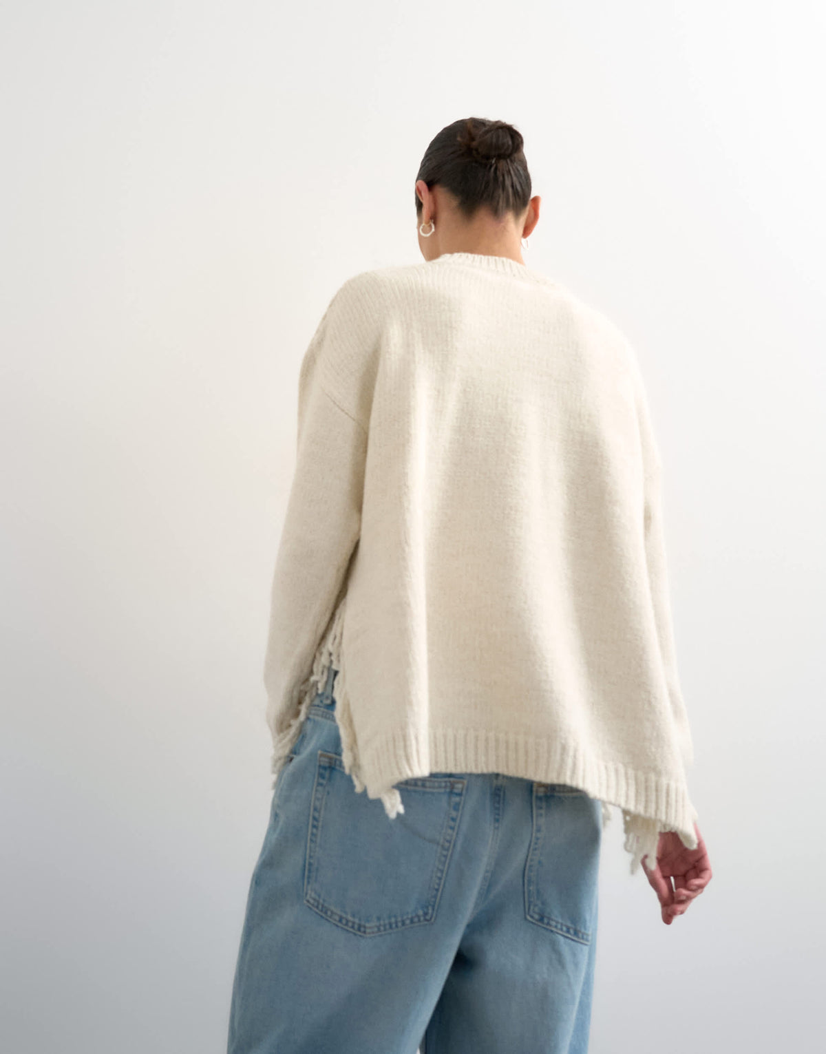 Topshop knitted tassel jumper in ivory