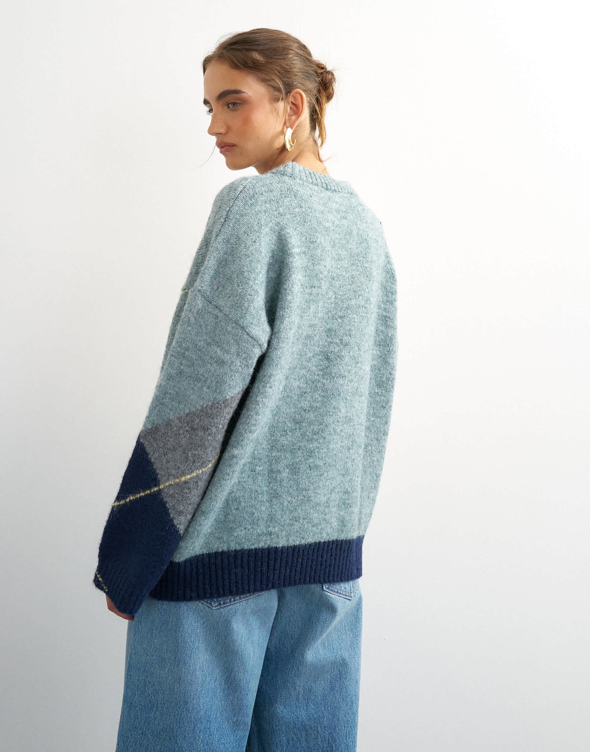 Topshop knitted placement argyle jumper in multi - MULTI