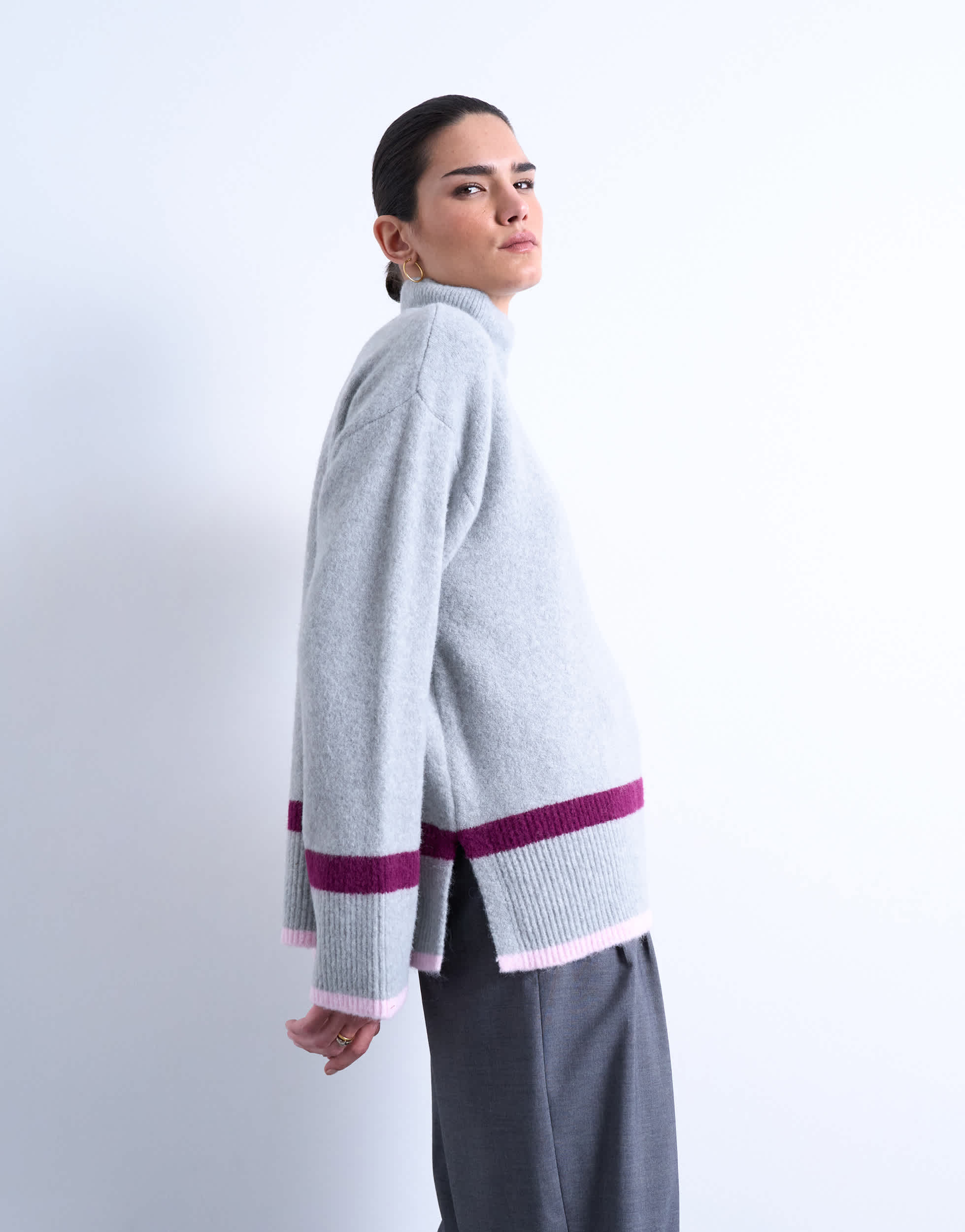 Topshop placement stripe jumper in grey