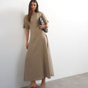 Topshop cupro dropped waist maxi t-shirt dress in taupe