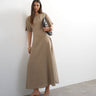 Robe t-shirt maxi Topshop en cupro taupe, taille basse