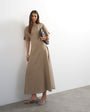 Topshop cupro dropped waist maxi t-shirt dress in taupe