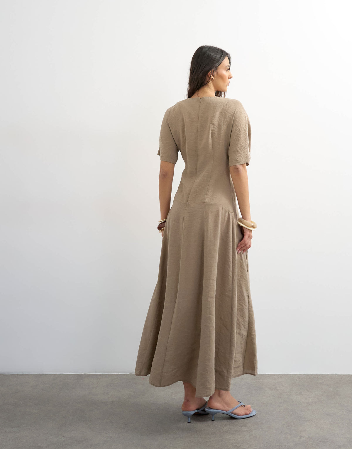 Topshop cupro dropped waist maxi t-shirt dress in taupe