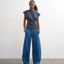 Topshop pull on barrel jean in rich blue