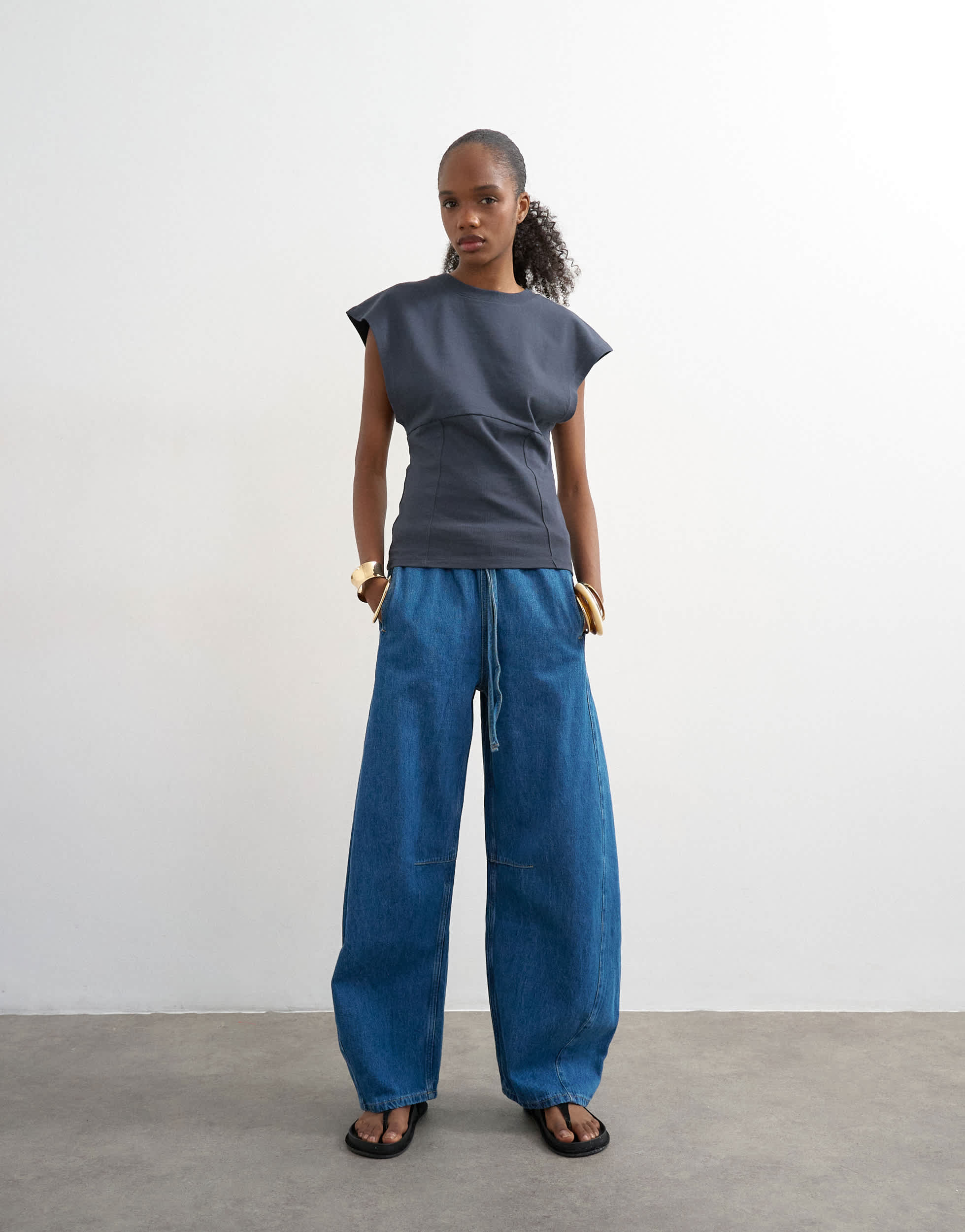 Topshop pull on barrel jean in rich blue