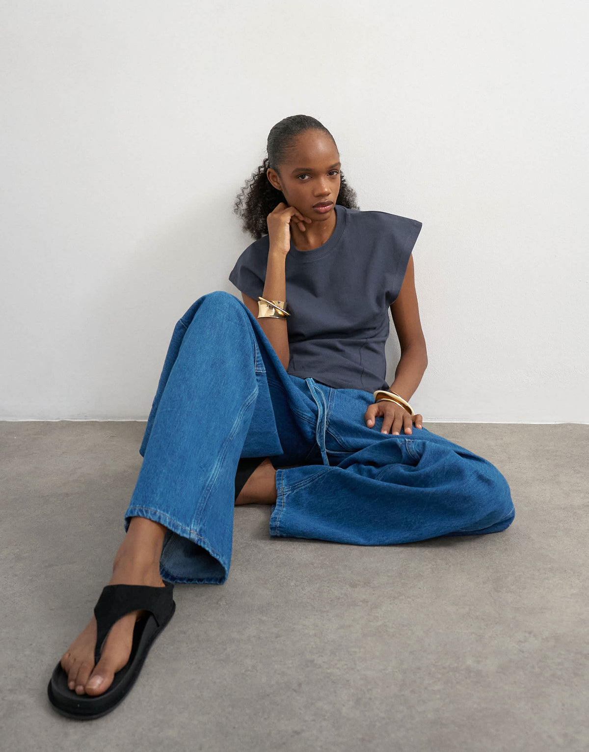 Topshop pull on barrel jean in rich blue