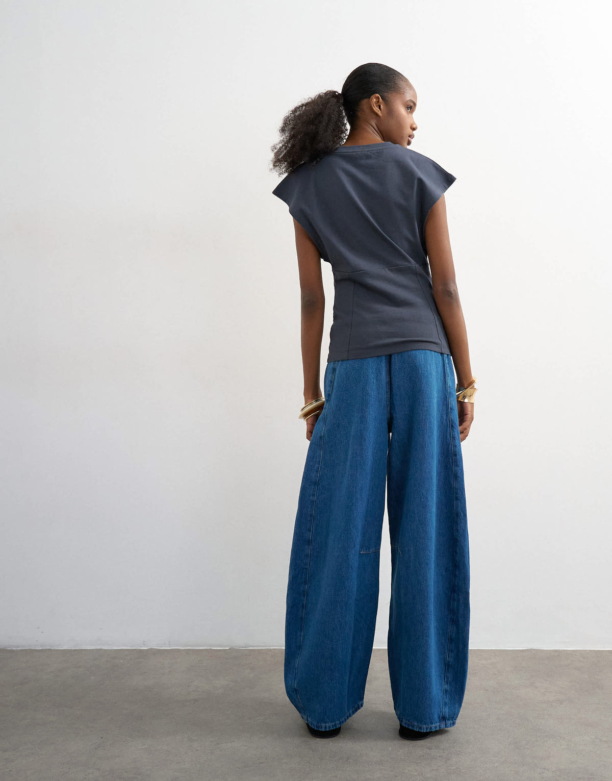 Topshop pull on barrel jean in rich blue