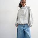 Topshop seam detail cuffed long sleeve top in grey