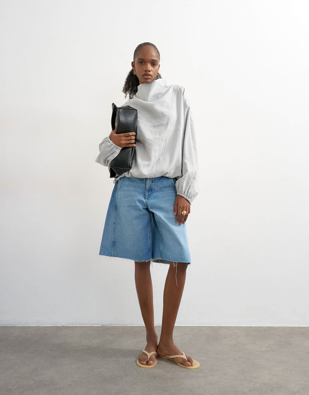 Topshop seam detail cuffed long sleeve top in grey