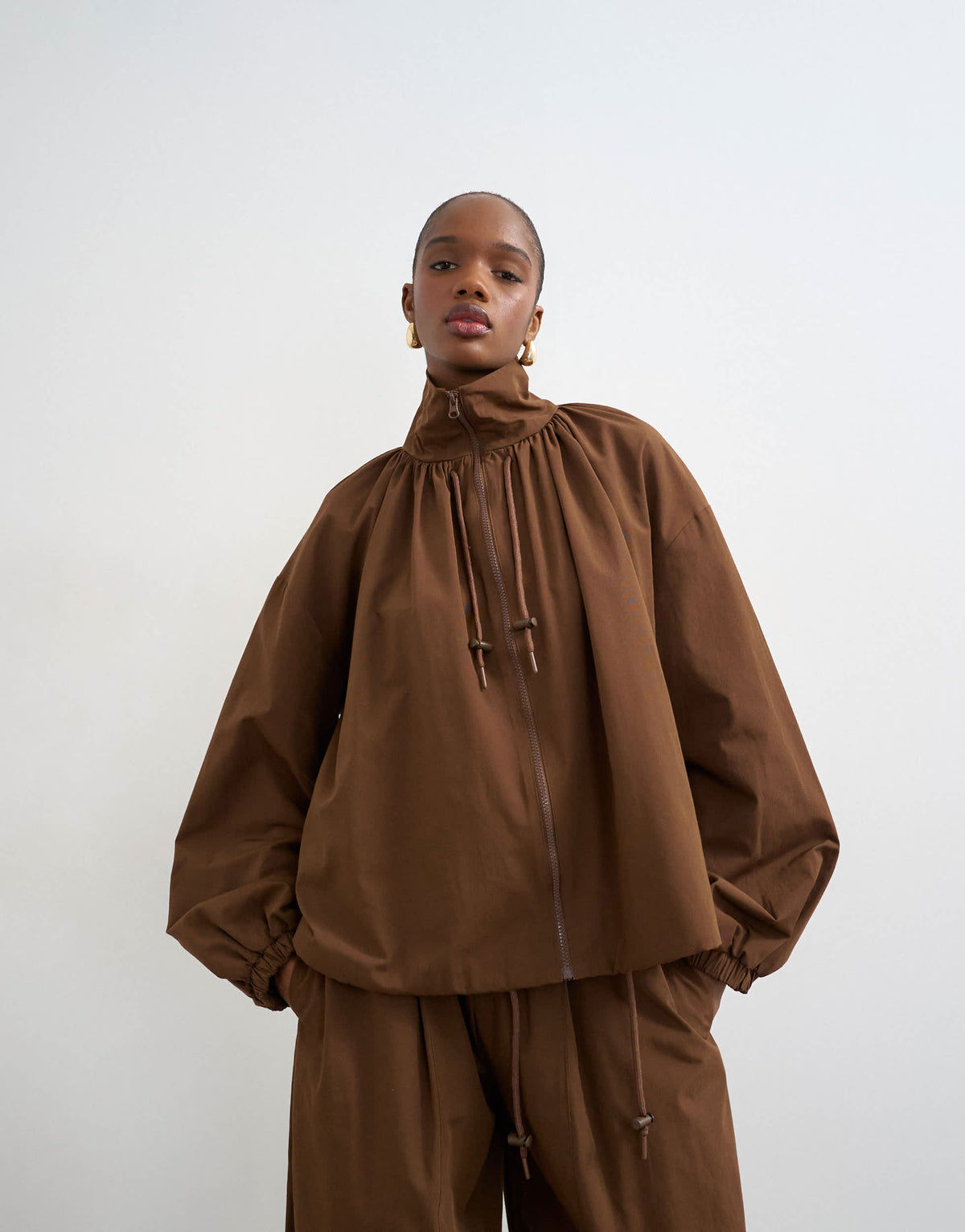 Topshop nylon anorak jacket in chocolate