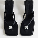 Topshop Nadeem mid heel toe thong sandal with hardware in black