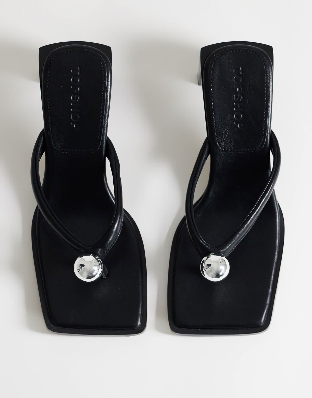 Topshop Nadeem mid heel toe thong sandal with hardware in black