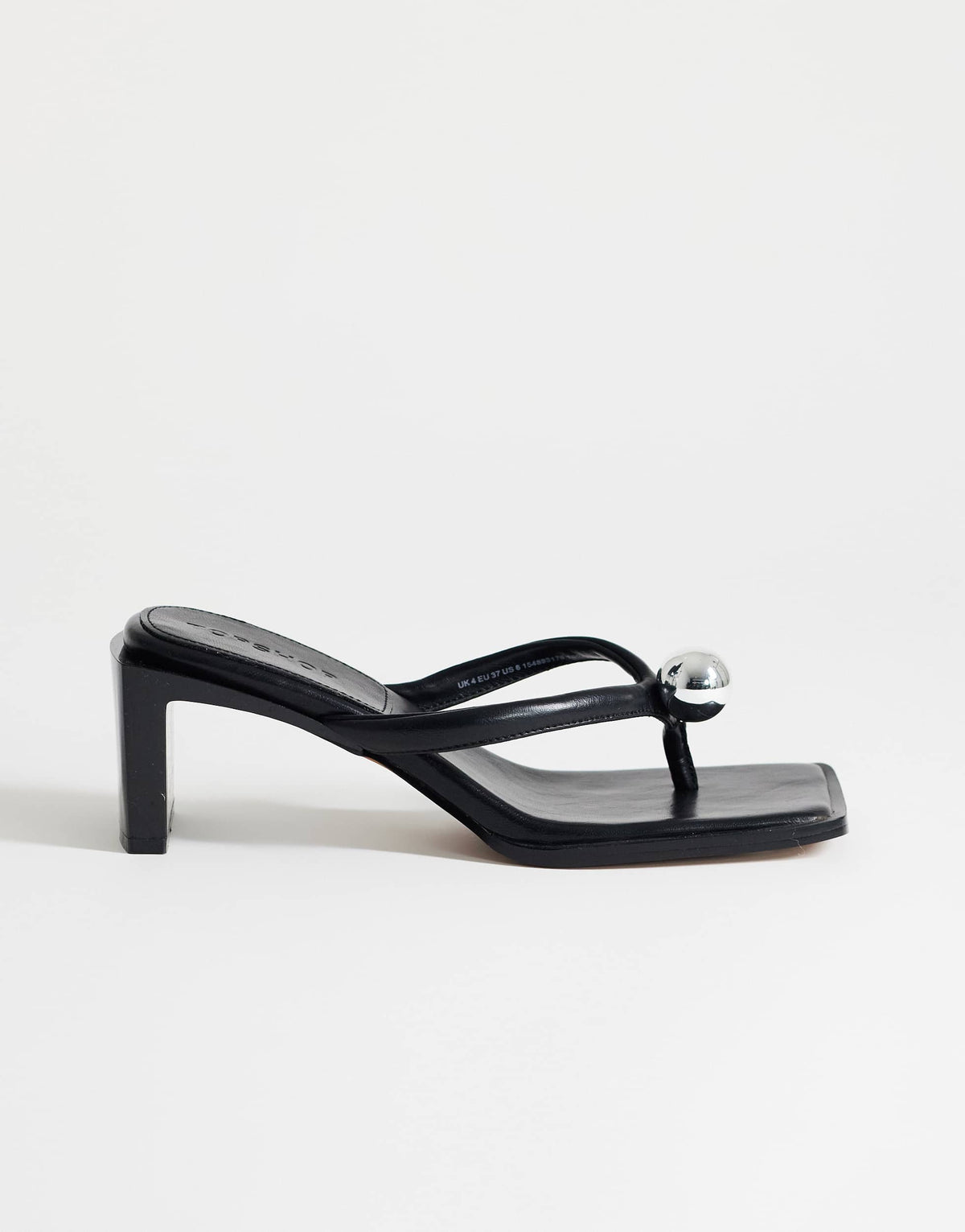 Topshop Nadeem mid heel toe thong sandal with hardware in black