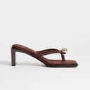 Topshop Nadeem mid heel toe thong sandal with hardware in chocolate