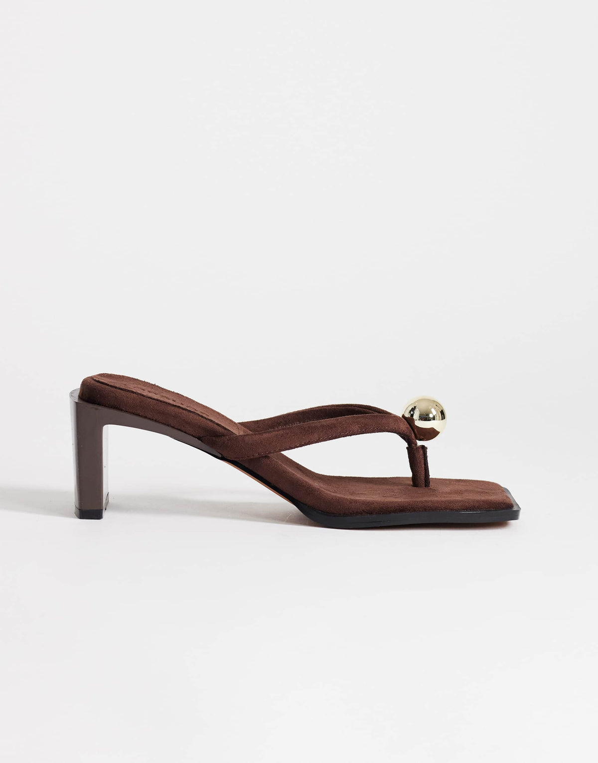 Topshop Nadeem mid heel toe thong sandal with hardware in chocolate