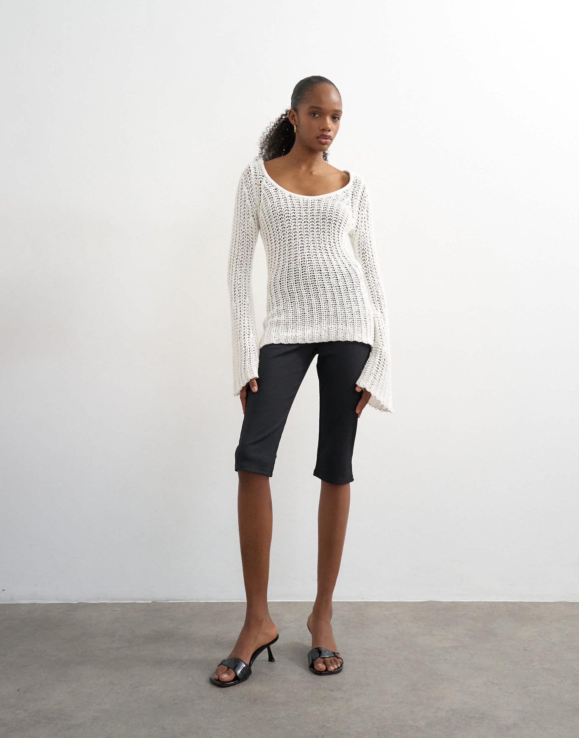 Topshop rib capri trouser in black