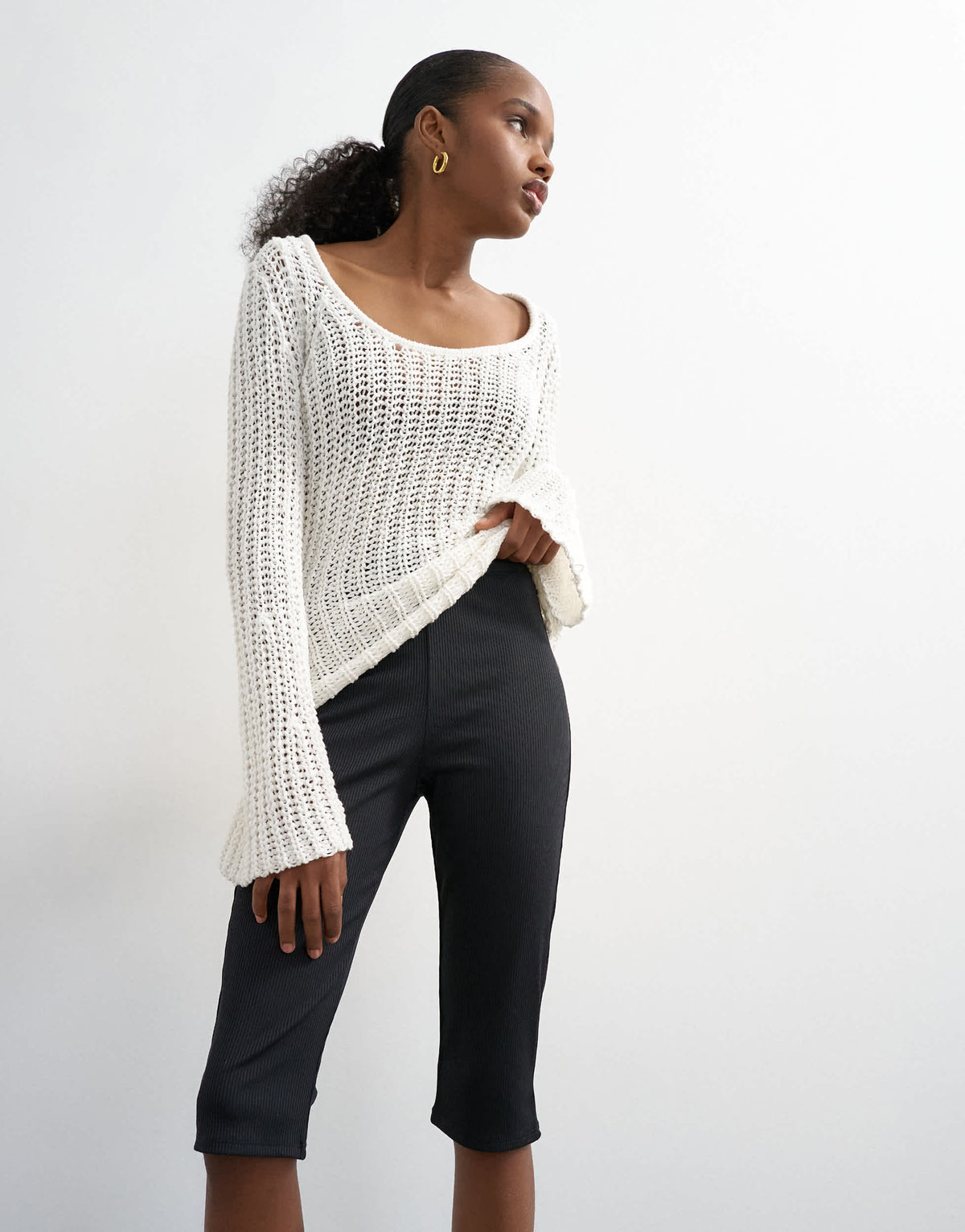 Topshop rib capri trouser in black