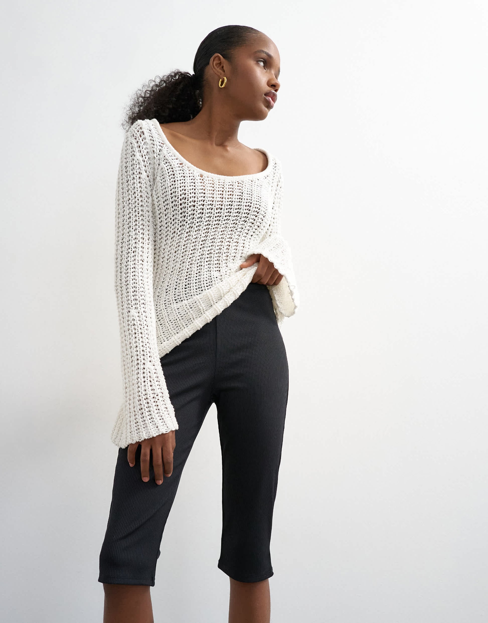 Topshop rib capri trouser in black