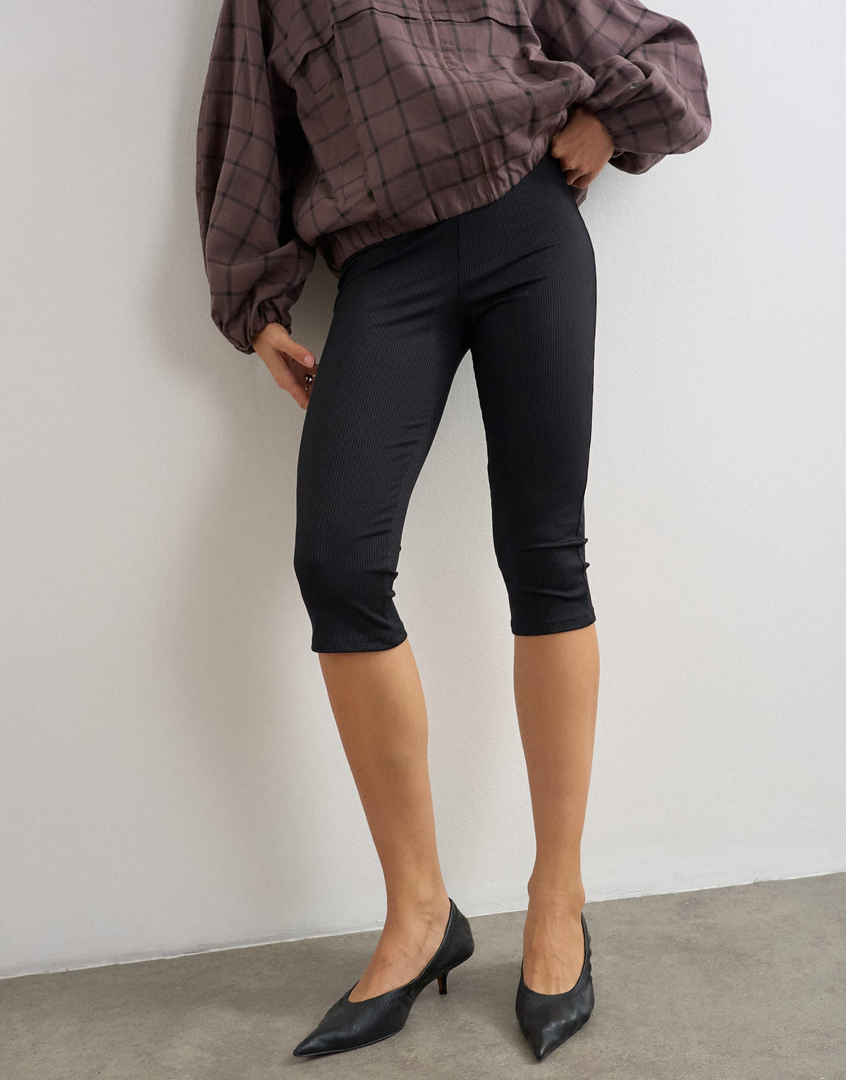 Topshop rib capri trouser in black
