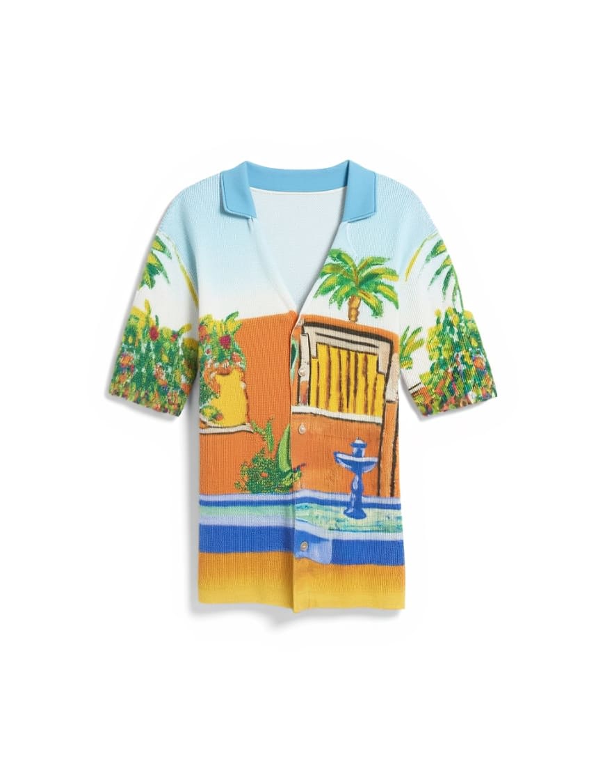 Topman relaxed fit knitted shirt with printed garden scene in multi